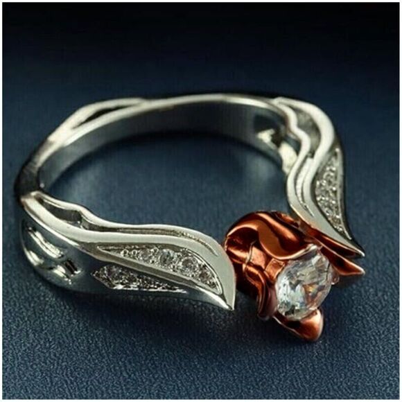 Fashion Ring Dark Rose Gold-Plated Rose Petals in Platinum-Plated Setting Size 8 - Picture 3 of 6